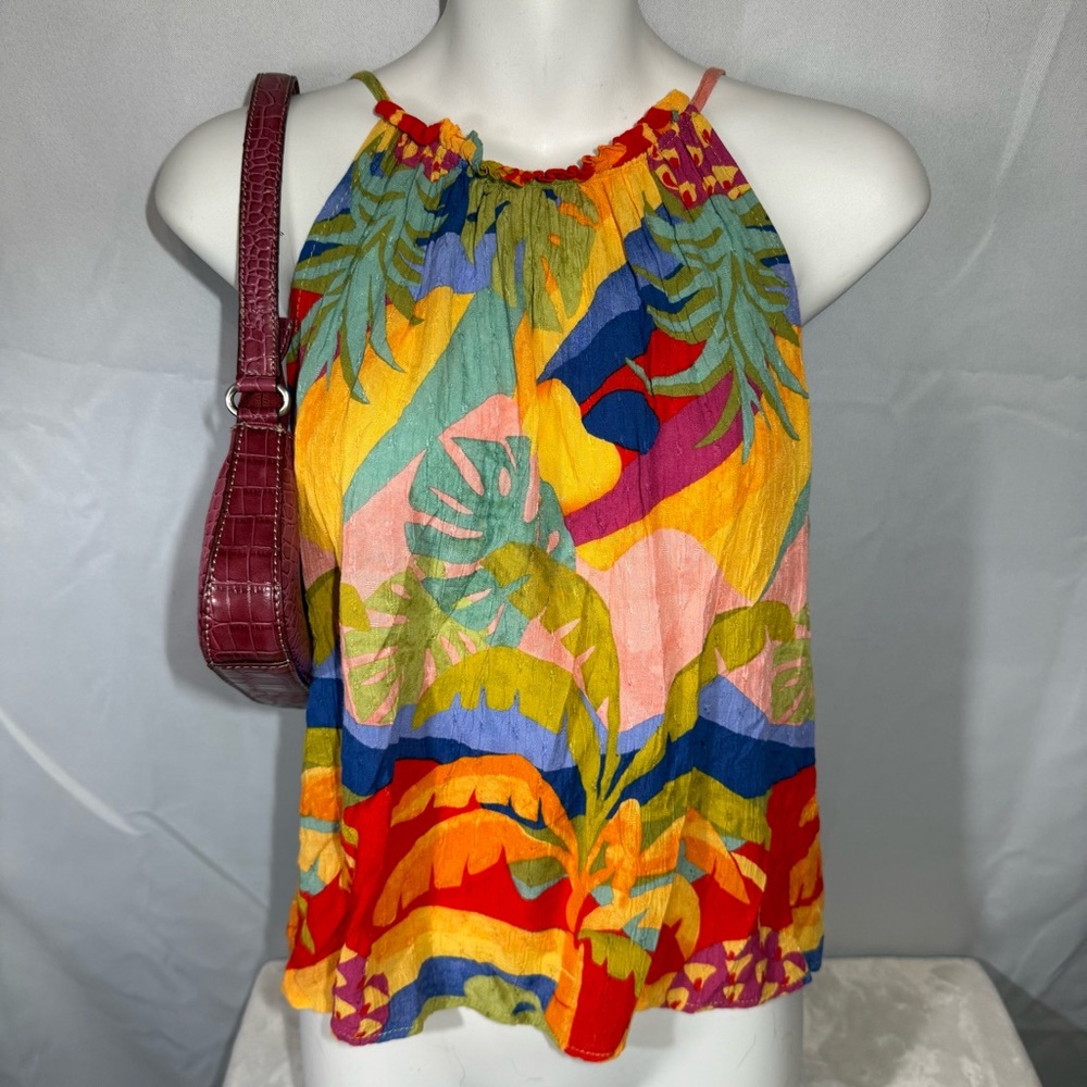 Christian Siriano Tropical Print Halter Tank Top S Multicolor Rayon Resort - Picture 5 of 8